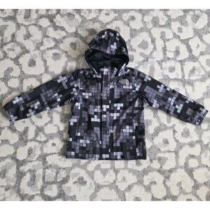 The North Face Windwall Hooded Windbreaker Black/Gray Pixelated Boys Size 6